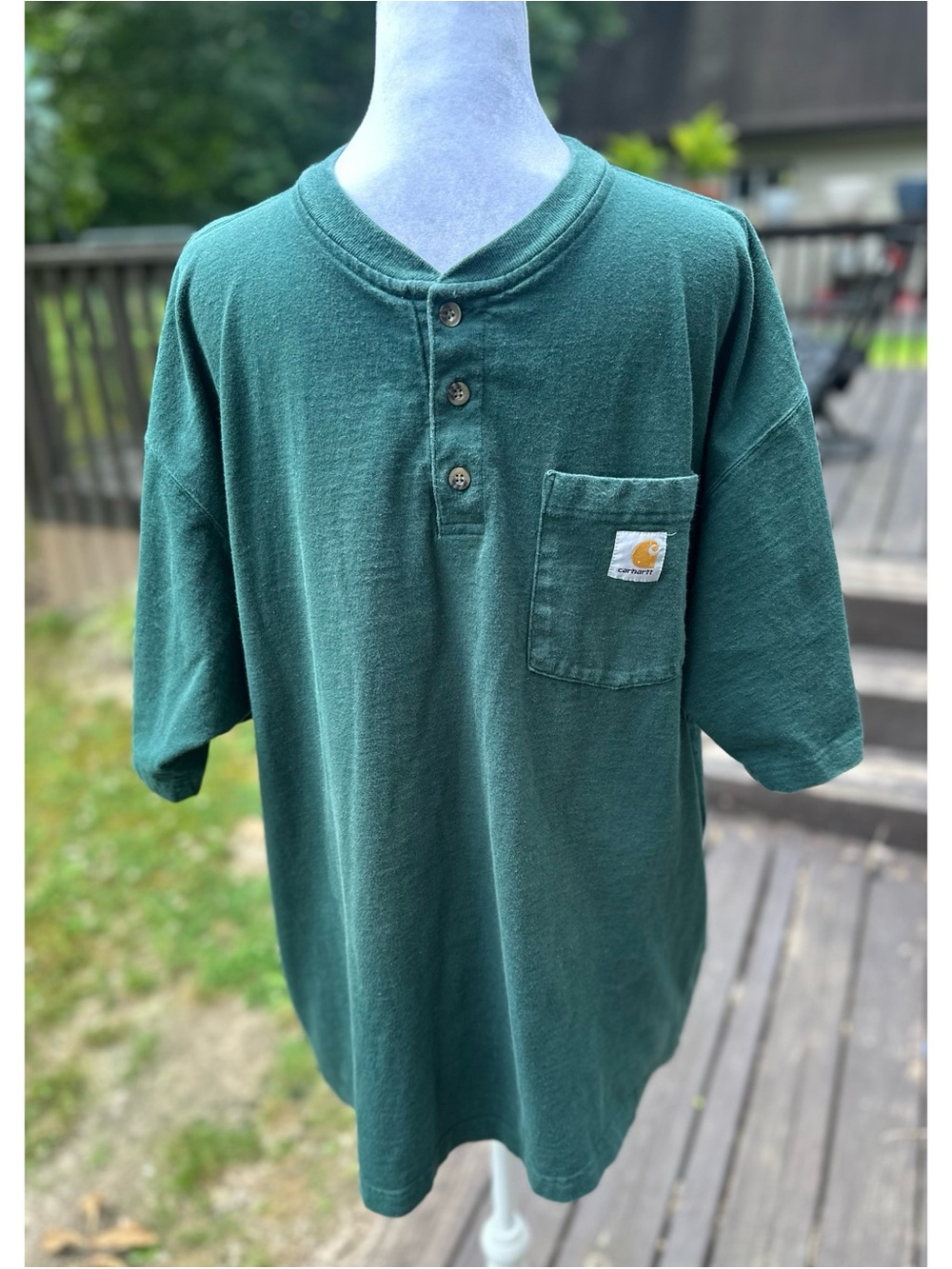 Carhartt Men’s Cotton Dark Green Short-Sleeve Henley Pocket Tee Size Large